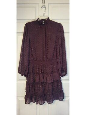 Sam and Jess Swiss Dot High Neck Tiered Mini Dress Size Large Peasant Fairy